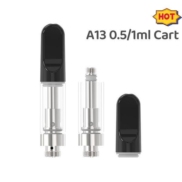 2023 Premium Vacío A13 Carros Vape Cartucho 0.5ML 1.0ML Atomizador Prensa en boquilla Pyrex Tanque de vidrio Bobina de cerámica Aceite grueso 510 Batería Vaporizador Pluma con paquete