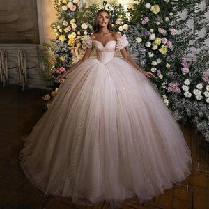 2023 Princesse Robe De Mariée Corset Chérie Cou Robes De Bal Glitter Tulle Robes De Mariée Robe De Mariee Vestidos Noiva Mariage274F