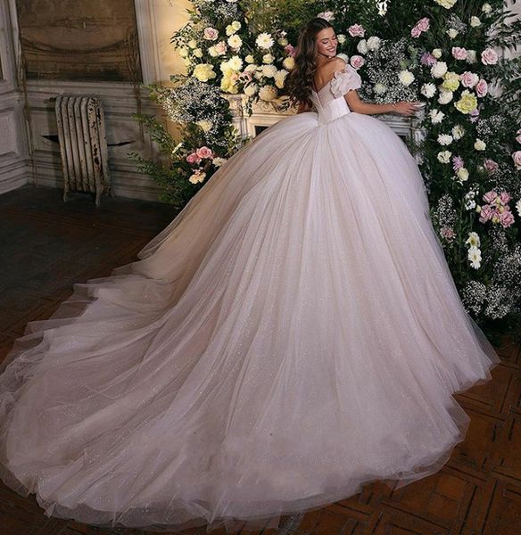 2023 Robe De mariée princesse Corset chérie cou robes De bal paillettes Tulle robes De mariée Robe De mariée robes Noiva Mariage259i