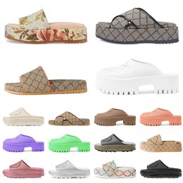 2023 Gedrukt Geborduurde Beroemde Slide Flats Dikke Bodem Echt Leer Party Bruiloft Zomer Sandalen Leathe Platte Hak Platforms Slippers