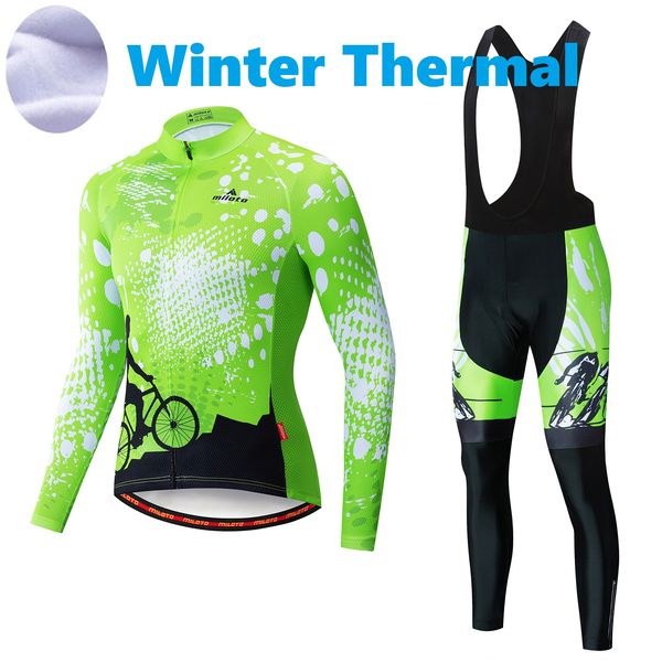 2024 Pro Mens Green Green Winter Cycling Jersey Ensemble de vélo de montagne à manches longues Vêtements de vélo de montagne respirants