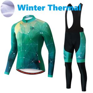 2024 Pro Mens Stars Green Stars Maillot de cyclisme d'hiver Ensemble de vélos de montagne à manches longues Vêtements de vélo de montagne respirants