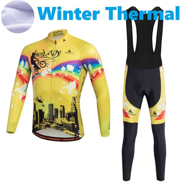 2023 Pro Mens Arco Iris invierno ciclismo Jersey conjunto manga larga bicicleta de montaña ciclismo ropa transpirable MTB bicicleta ropa traje B35