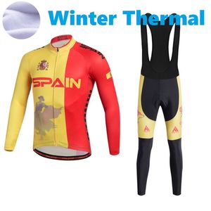 2024 Pro Mens Espagne Jersey de cyclisme d'hiver Ensemble de vélos de montagne à manches longues Vêtements de vélo de montagne respirant Vêtements à vélo de vélo porter le costume B37