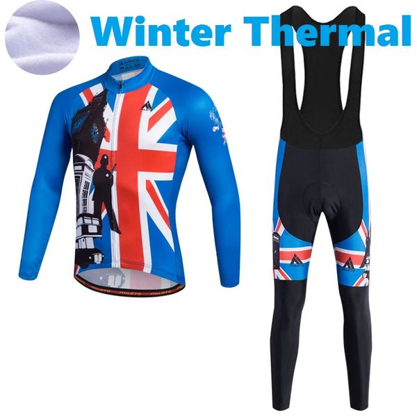 2024 Pro Mens United Royaume-Uni Jersey de cyclisme d'hiver Ensemble de vélos à manches longues Vêtements cyclistes respirants