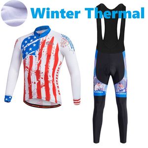 2023 Pro Mens United State USA Winter Cycling Jersey Set Long Sleeve Mountain Bike Cycling Clothing Ademend MTB Bicycle Kleding Slijtage B35