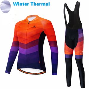 2023 PRO Women Orange Purple Winter Cycling Jersey Set Long Sleeve Mountain Bike Cycling Clothing Ademend MTB Bicycle Kleding Drag Pak B17