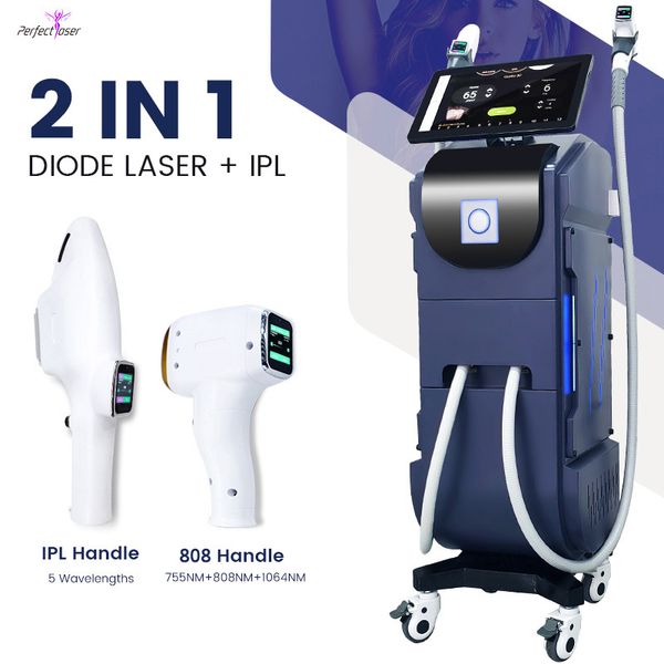 2023 Professionnel 2 en 1 OPT 808nm Machine d'épilation Laser OPT IPL Elight Équipement de beauté Rajeunissement de la peau Resserrement des rides Supprimer le salon de beauté