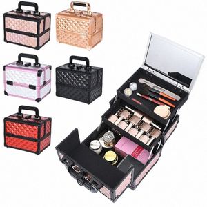 2023 Profial Make-Up Box Aluminium Make Up Organizer Vrouwen Cosmetische Case Met Spiegel Reizen Grote Capaciteit Koffer Tas 09Ym #