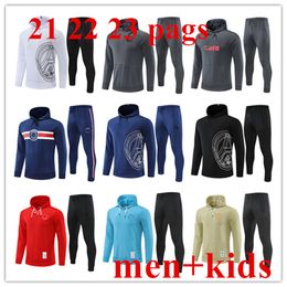 21 22 23 Psgs Tuta da calcio con cappuccio kit da calcio per adulti Survêtement 22/23 uomini e bambini Felpa con cappuccio chandal futbol tuta da allenamento set giacca da calcio