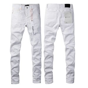 Jeans de marque violet pour hommes, coupe Slim, pantalon en Denim blanc uni, Streetwear, 2023