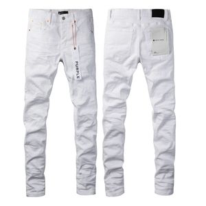 Jean de marque violet pour hommes, coupe Slim, pantalon en Denim blanc uni, Streetwear, 2023