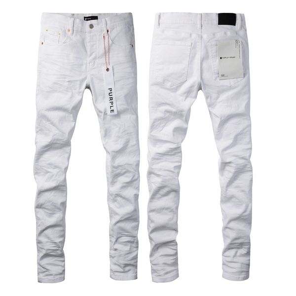 2023 Púrpura de la marca Mens Jeans Slim Fit Skinny Solid White Denim Streetwear Pantalones