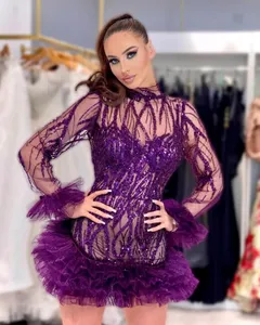 2023 Violet Gaine Sexy Graduation Robe Paillettes Dentelle Court Mini Homecoming Party Formelle Cocktail Robes De Bal Robes ZJ406