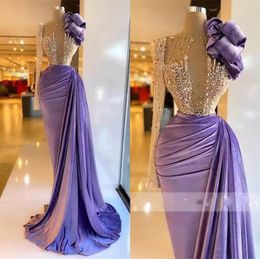 2023 Purple Velvet One Shoulder Prom avondjurken kralen ruches formele jurk voor vrouwen elegante zeemeermin plooien gewaad de fiesta b6823677