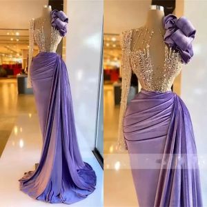 2023 violet velours une épaule robes de soirée de bal perlé volants robe formelle pour les femmes élégante sirène plis Robe De Fiesta bc14029