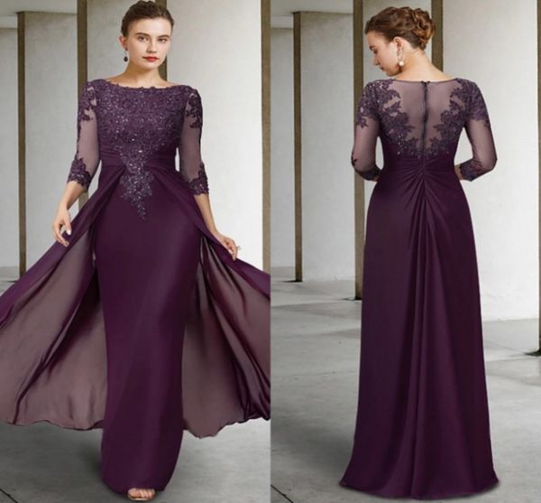 2023 Purple Vintage Purple Mother of Bride Robe Bijoux Sequins Appliques Soules de mariée Godmother Robe de Soiree270J