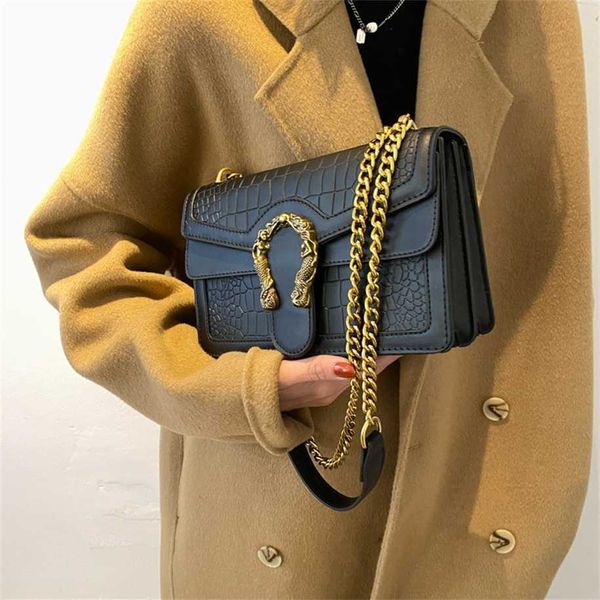 2023 Sacs à main Clearance Outlet Vente en ligne Droite Automne et hiver Nouvelle chaîne pour femmes Texture de pierre Mode Épaule unique Croix Petit sac carré