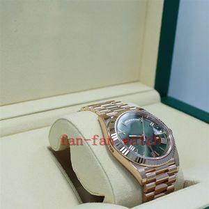 Reloj de movimiento automático 2023 QC President 40mm Day-Date 228235 18K Rose Gold Green Olive Dial Watch NEW232r