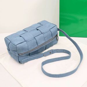 2023 Kwaliteitsontwerper Baksteen Mini Cassette Denim Tassen Zwart Handbrei Kalf Lederen schoudertassen Goud Hardware Zipper Handtassen Letter Afdrukken Fashion Purse