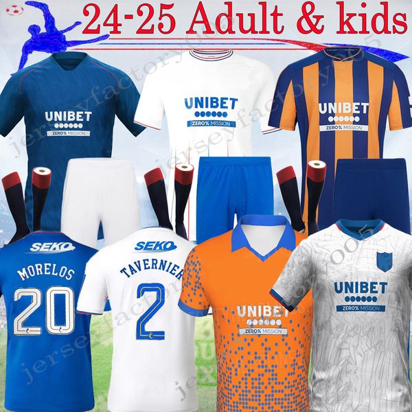 24 25 Rangers Soccer Jerseys 2024 Home Shirt Away Away Glasgow Colak Roope Lundstram Hagi Barker Morelos Tavernier Kent Tillman 3rd Football Man Kids Kit 16-XXL