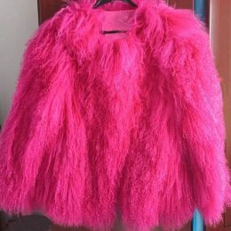 Manteau en vraie fourrure de mouton de mongolie pour femme, veste chaude à manches longues, couleur unie, à la mode, hiver, 2023