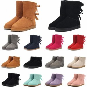 Australie Femmes Ultra Mini Bottes Designer Femmes Bottes De Neige Chestnut High 2 Bow Low Noir Gris Rose Bleu Marine Cheville Courte Femme Bottines D'hiver Classiques Taille 36-41