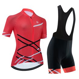 2023 Red Pro Women Summer Cycling Jersey Set korte mouw mountainbike fietsende kleding ademende MTB fiets kleding slijtage V3