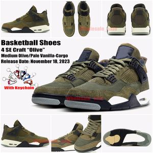 2023 Reimagined Bred 4 SE CRAFT Olive Basketball Chaussures Jumpman 4s Medium Olive Pale Vanilla Cargo Kaki Black Sail Neon Pink Hommes Femmes Baskets Baskets