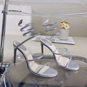 2023 Reinstone Snake stiletto sandalen Avondschoenen dames hoge hakken enkelrand luxe ontwerper