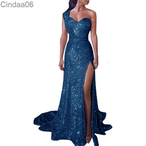 2023 Détail Plus Taille Robe De Soirée Femme Cou Suspendu Banquet Élégance Sexy Une Épaule Chaud Or Longue Fête Robes De Bal Femmes