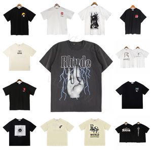 2023 Rhude TShirt Designer Hommes T-shirts Tide T-shirt imprimé hommes femmes col rond t-shirt à manches courtes Casual Loose Fashion High Street hip hop