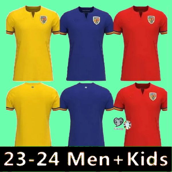 2023 Rumania camisetas de fútbol local amarillo lejos camiseta de fútbol roja 23 24 Hagi Dennis Tercer kit de hombres uniformes 66