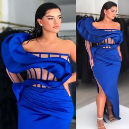 2023 Royal Blue Sheath Sexy Graduation Dress One Shoulder Satin Mini Homecoming Party Formele cocktail prom jurken jurken zj407