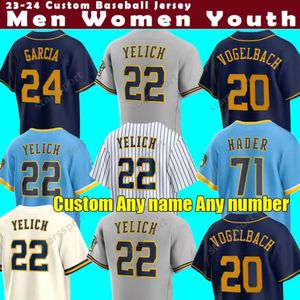 2023 S-4XL Maillots de baseball 22 Christian Yelich Maillots 24 William Contreras Willy Adames Milwaukee Corbin Burnes Rowdy Tellez Hunter Renfroe Robin Yount Brew Crew