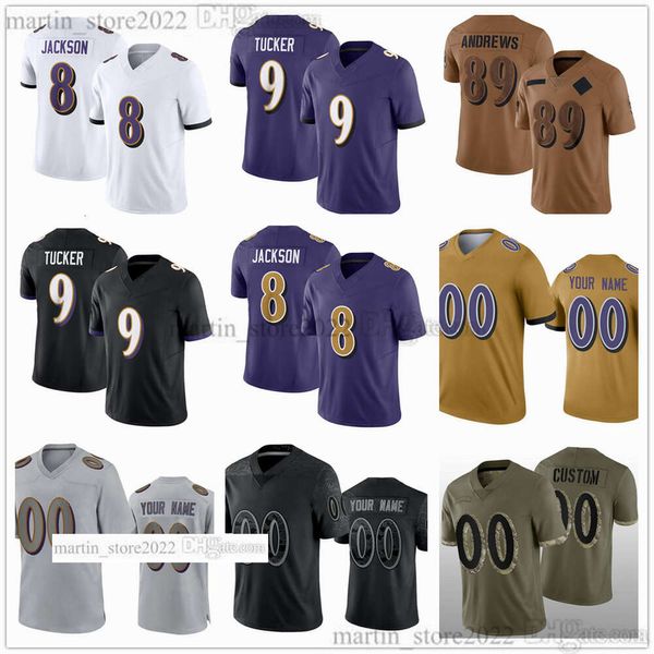 Maillot de football Salute To Service 2023 8 Lamar Jackson 27 J.K. Dobbins 9 Justin Tucker 89 Mark Andrews 3 Odell Beckham Jr. 4 Zay Flowers 0 Roquan Smith 44 Marlon Humphrey