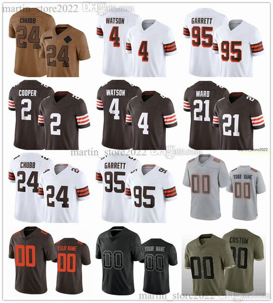 2023 Camisetas de saludo al servicio 2 Amari Cooper 4 Deshaun Watson 24 Nick Chubb 95 Myles Garrett 21 Denzel Ward 85 David Njoku 77 Wyatt Teller 11 Donovan Peoples-Jones