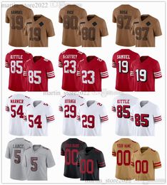 2023 Camisetas de saludo al servicio 23 Christian McCaffrey 29 Talanoa Hufanga 54 Fred Warner 85 George Kittle 97 Nick Bosa 19 Deebo Samuel 11 Brandon Aiyuk Elijah Mitchell