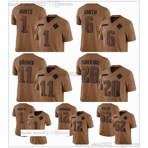 Maillot Salute To Service Limited 2023, 20 Brian Dawkin, 12 Randall Cunningham, 1 Jalen Hurts, 6 DeVonta Smith, 11 A.J. Brun 62 Jason Kelce 7 Haason Reddick 55 Brandon Graham