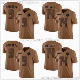 Maillots Salute To Service Limited 2023 9 Kenneth Walker III 14 DK Metcalf 33 Jamal Adams 16 Tyler Lockett 54 Bobby Wagner 11 Jaxon Smith-Njigba 6 Quandre Diggs Riq Woolen