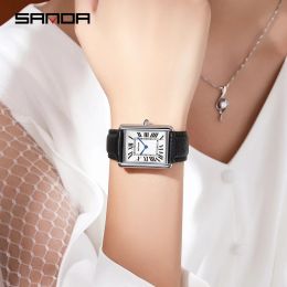 2023 Montres de poignet rectangulaires Sanda pour femmes montres en cuir de marque de luxe