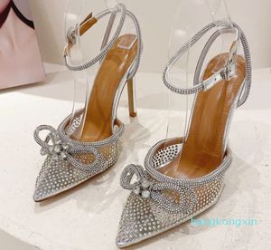 2023 Sandaal PVC Transparante vrouwen pompen sexy vlinder knoop kristal hoge hakken puntige teen bruiloft prom sandalen lente schoenen