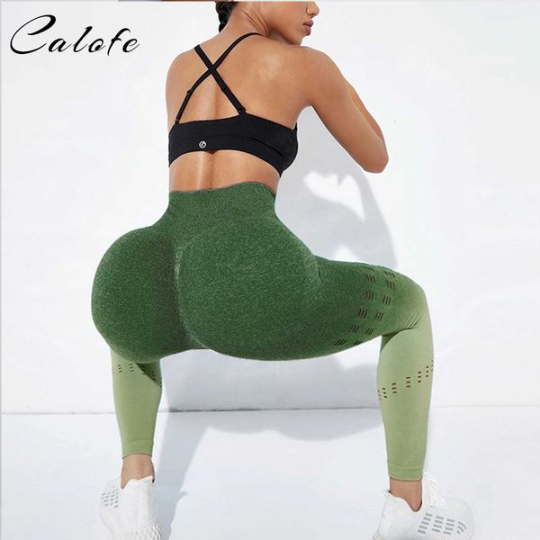 2023 sin costuras mujeres melocotón mantequilla gradiente cintura alta ahueca hacia fuera Fitness Yoga pantalones gimnasio Push Up entrenamiento mallas