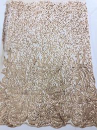 2023 Sequin Lace Fabric Mesh Gold Color Séquence de broderie africaine Party français nigérian Dernière vente chaude de tulle de haute qualité