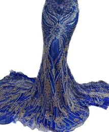 2023 Paillettes Tulle Dentelle Tissu Perlé Couture Artisanat Robe Africaine pour Femmes 2023 Haute Qualité 5 Yards De Luxe Nigérian Dame Costumes De Fête Robe De Banquet De Soirée KY-2034