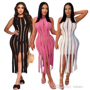 2023 Sexy Party Robes De Soirée Pour Femme Mode Streetwear Gland Robe Découpe Rouleau Tricot Côtelé Moulante Midi Crayon Robe D'été Pour Dames