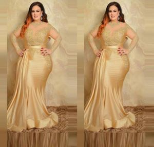 2023 Sexy Plus Size Formele Avondjurken Elegant Met Lange Mouwen Gouden Kant Hoge Hals Schede Speciale Gelegenheidsjurk Moeder Van T5063134