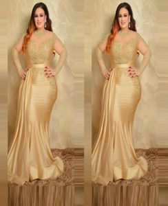 2023 Sexy Plus Size Formele Avondjurken Elegant Met Lange Mouwen Gouden Kant Hoge Hals Schede Speciale Gelegenheidsjurk Moeder Van T5586923