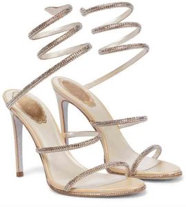 2023 Sexy R- Cleo cristal orné de sandales en cuir chaussures à lanières femmes belles pompes marques de luxe fête mariage mariée été CaovillaS dame talons hauts