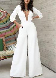 2023 Sexy Robe De Soiree Lange Mouw Jumpsuit V-hals Avondjurken Witte Broek Vestido De Festa Satijnen Prom Jassen voor vrouwen
